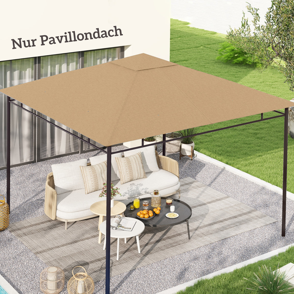 Ersatzdach für Gartenpavillon, Polyester, 2,98 x 2,98 m, Beige – Produktabbildung 2