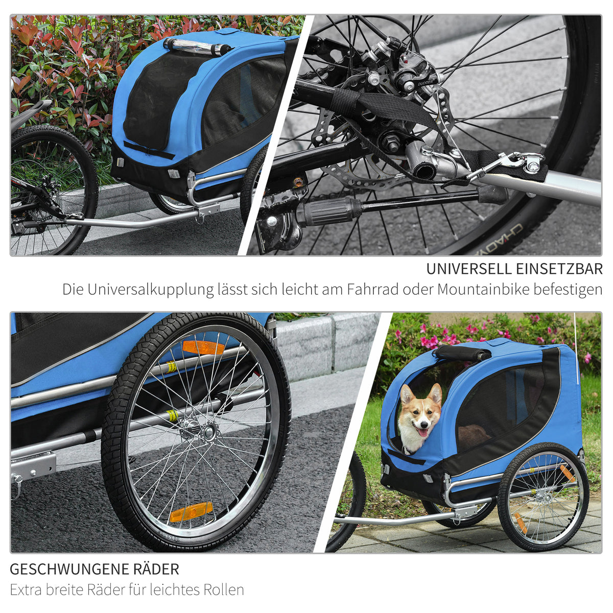 PawHut Fahrradanhänger bis 20kg Universalkupplung Sicherheitsanker Reflektor Stahl Blau+Schwarz – Produktabbildung 6