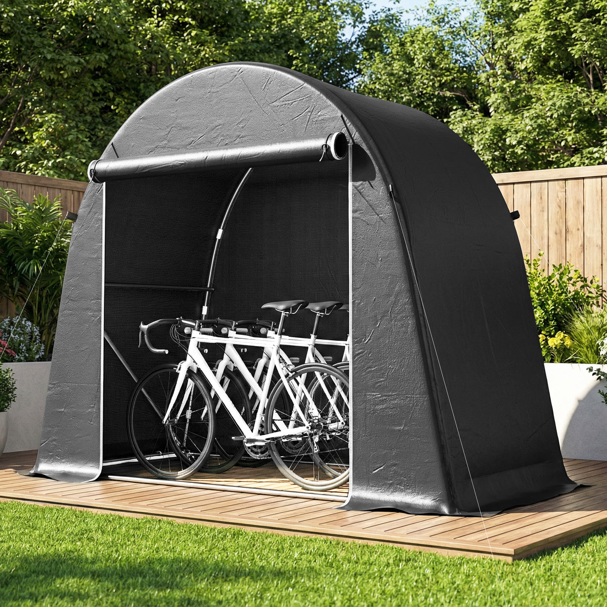 Outsunny Tragbarer Gartenschuppen, Fahrradzelt, Rolltür mit Reißverschluss, Metallrahmen, vielseitige – Produktabbildung 2