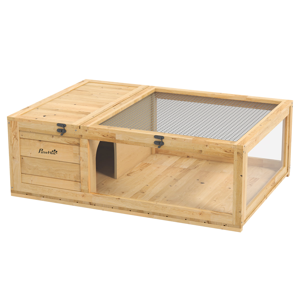 PawHut Schildkrötenhaus aus Holz, Schildkrötengehege mit Haupthäusern, aufklappbare Oberseite, 91 x 60,5 x 32