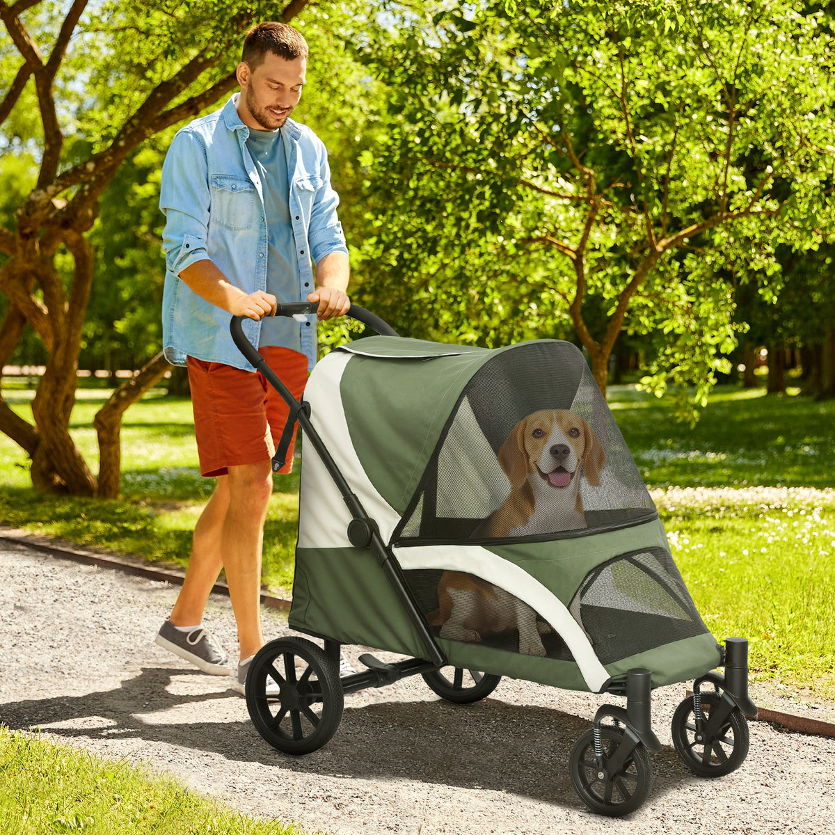 PawHut Hundewagen, Faltbarer Hundebuggy für mittelgroße Hunde, Haustierwagen mit 4 Rädern – Produktabbildung 2