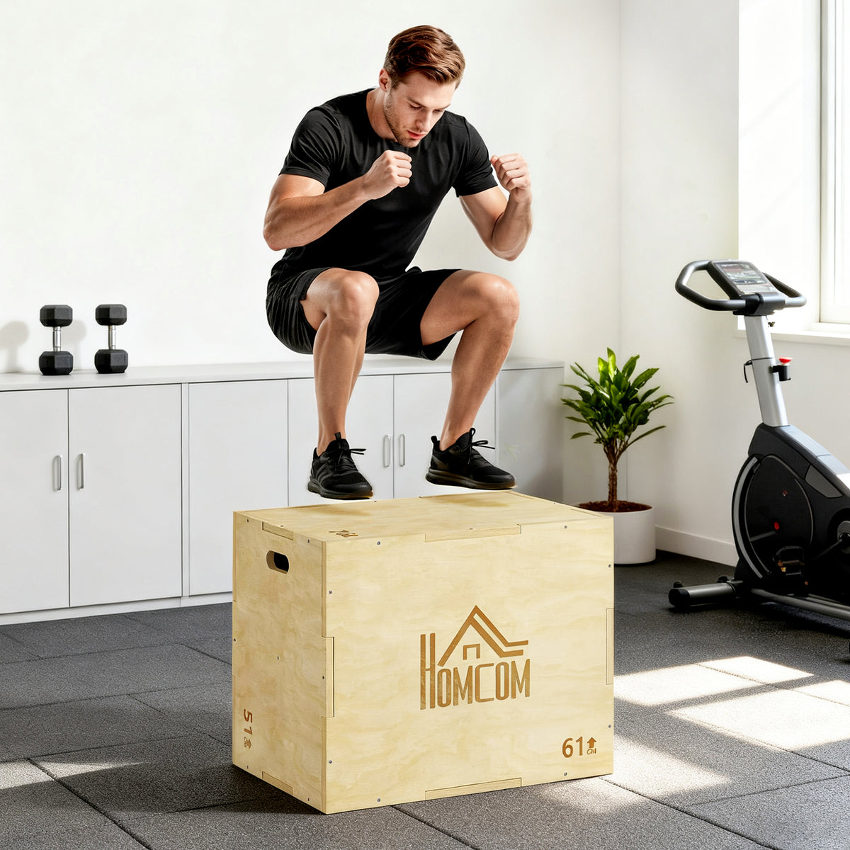 HOMCOM 3-in-1 Plyo Box Holz Plyometrische Sprungbox mit 3 Sprunghöhen Griffen 61 x 51 x 76 cm Naturholz – Produktabbildung 2