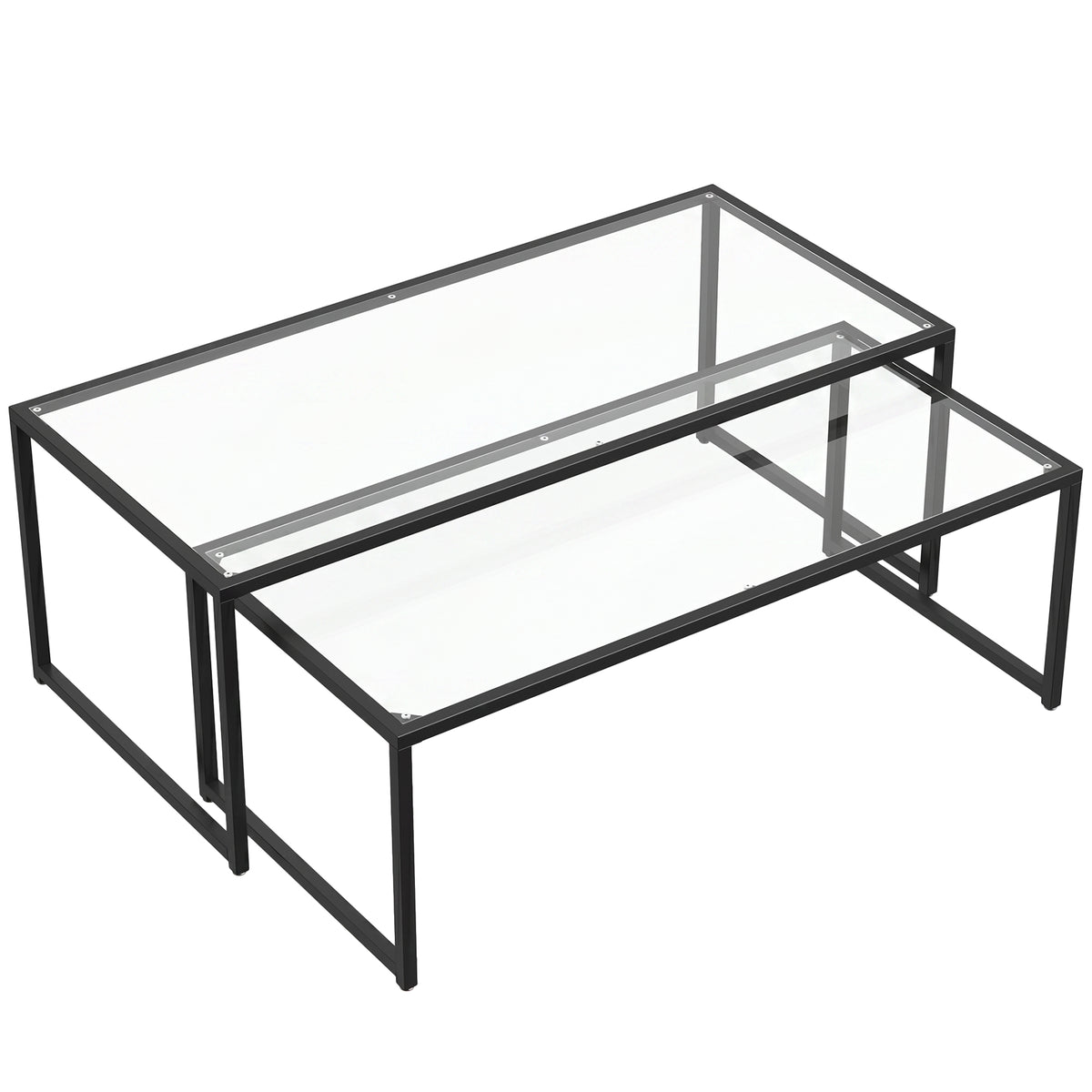 HOMCOM 2er-Set Couchtische, Glastische, mit pulverbeschichtetem Stahl, Schwarz + Transparent
