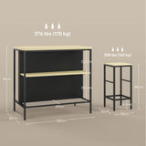 HOMCOM Bar-Set, 2 Barstühle & 1 Bartisch, fleckenresistent, stabil, Stahlrahmen, Schwarz/Eiche – Produktabbildung 3