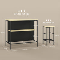 HOMCOM Bar-Set, 2 Barstühle & 1 Bartisch, fleckenresistent, stabil, Stahlrahmen, Schwarz/Eiche – Produktabbildung 3