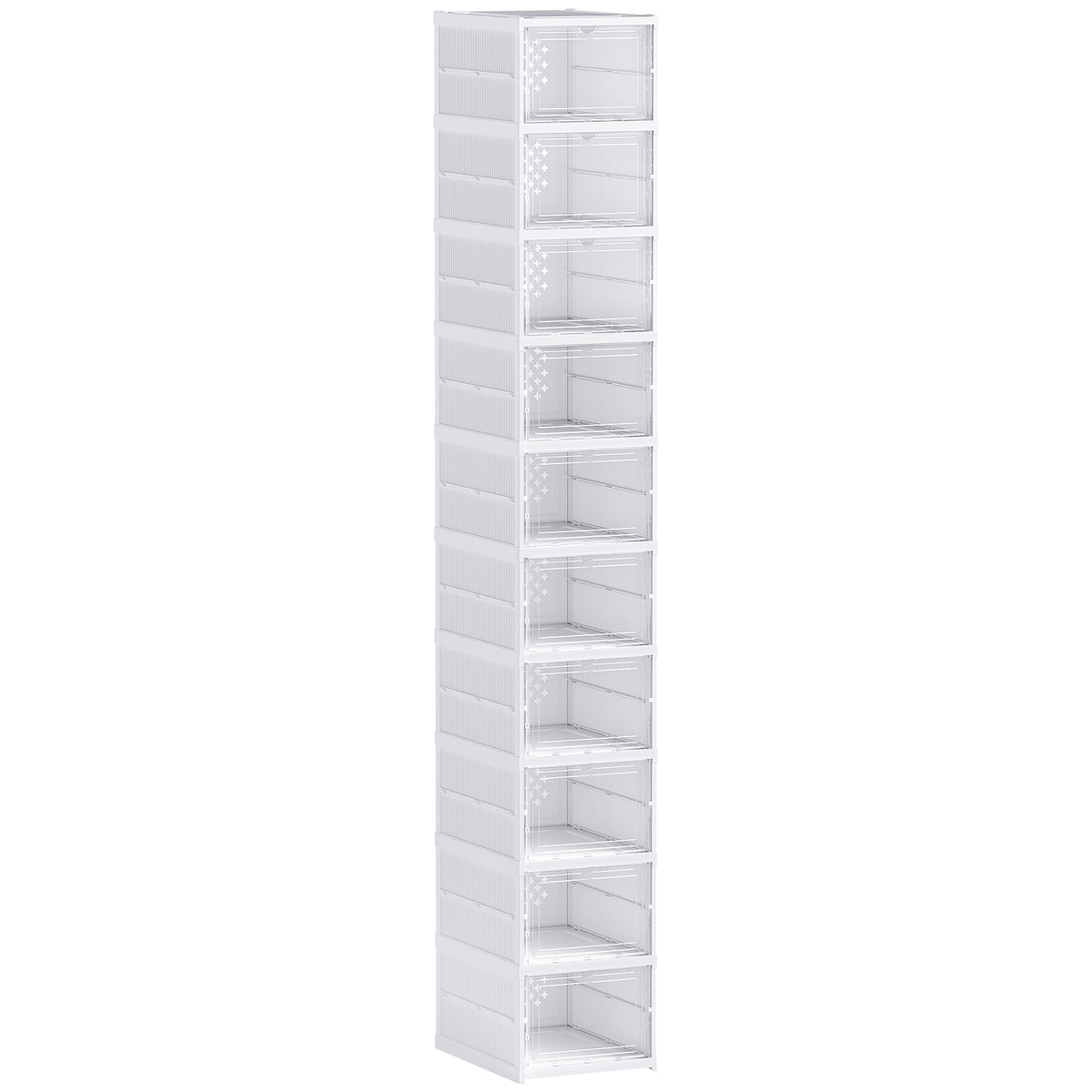 HOMCOM 10-stufiges Schuhregal, Schuhschrank, faltbar, belüftete Rückseite, Kunststoff, Weiß