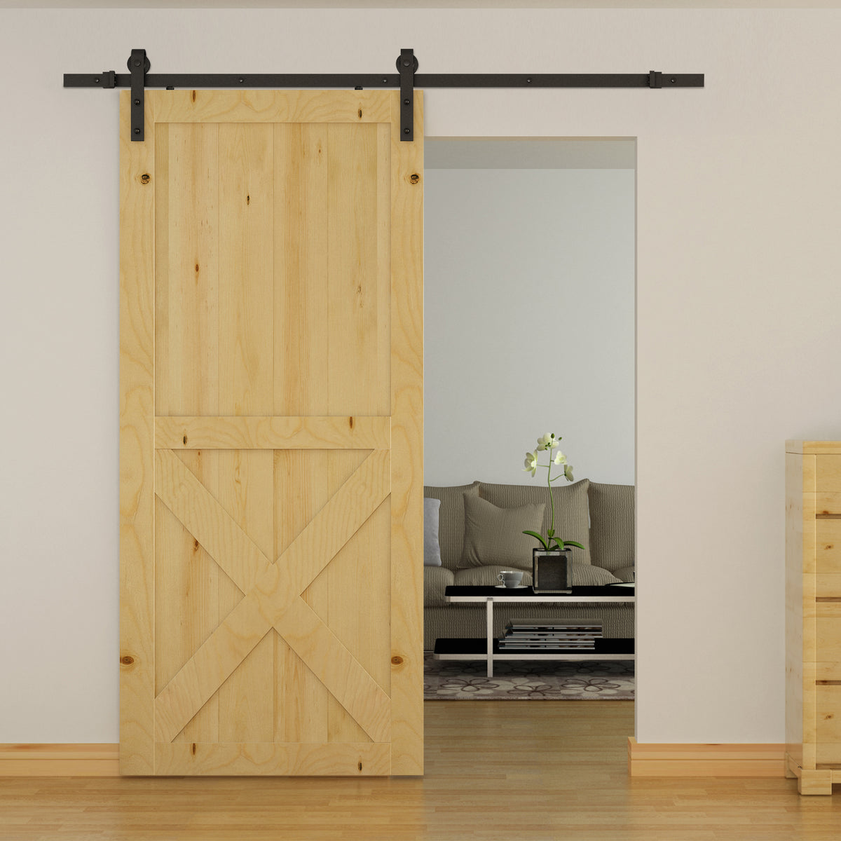 HOMCOM Gleitschienen-Bausatz für Schiebetüren, max. 100 kg Belastbarkeit, Metall, Schwarz, 2 m, Schwarz – Produktabbildung 2