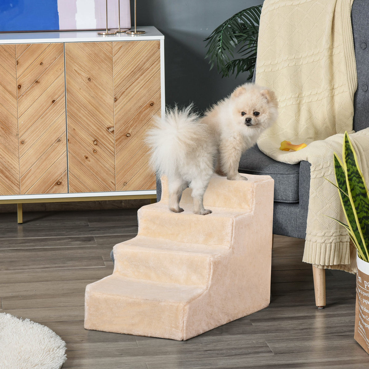 PawHut Hundetreppe 4-stufig, 35 cm Katzentreppe für Bett und Sofa, Haustiertreppe für Hunde und Katzen – Produktabbildung 2