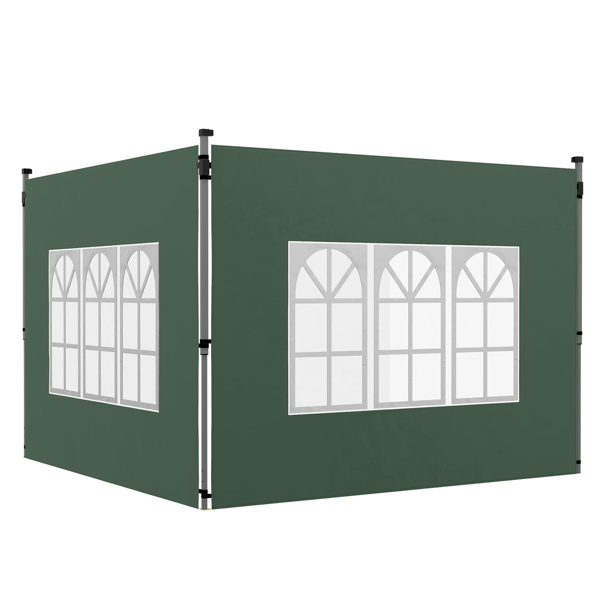 Outsunny 2er-Set Seitenteile für Pavillon 3x3/3x4 m, Seitenwand mit Fenster, wasserdicht Grün
