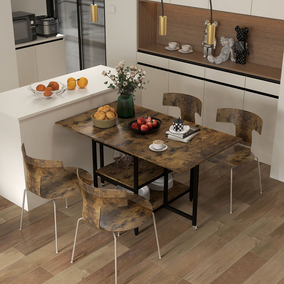 HOMCOM Esstisch Klapptisch klappbarer Esstisch, Industriedesign, 140 cm x 80 cm x 75 cm, Braun + Schwarz – Produktabbildung 2