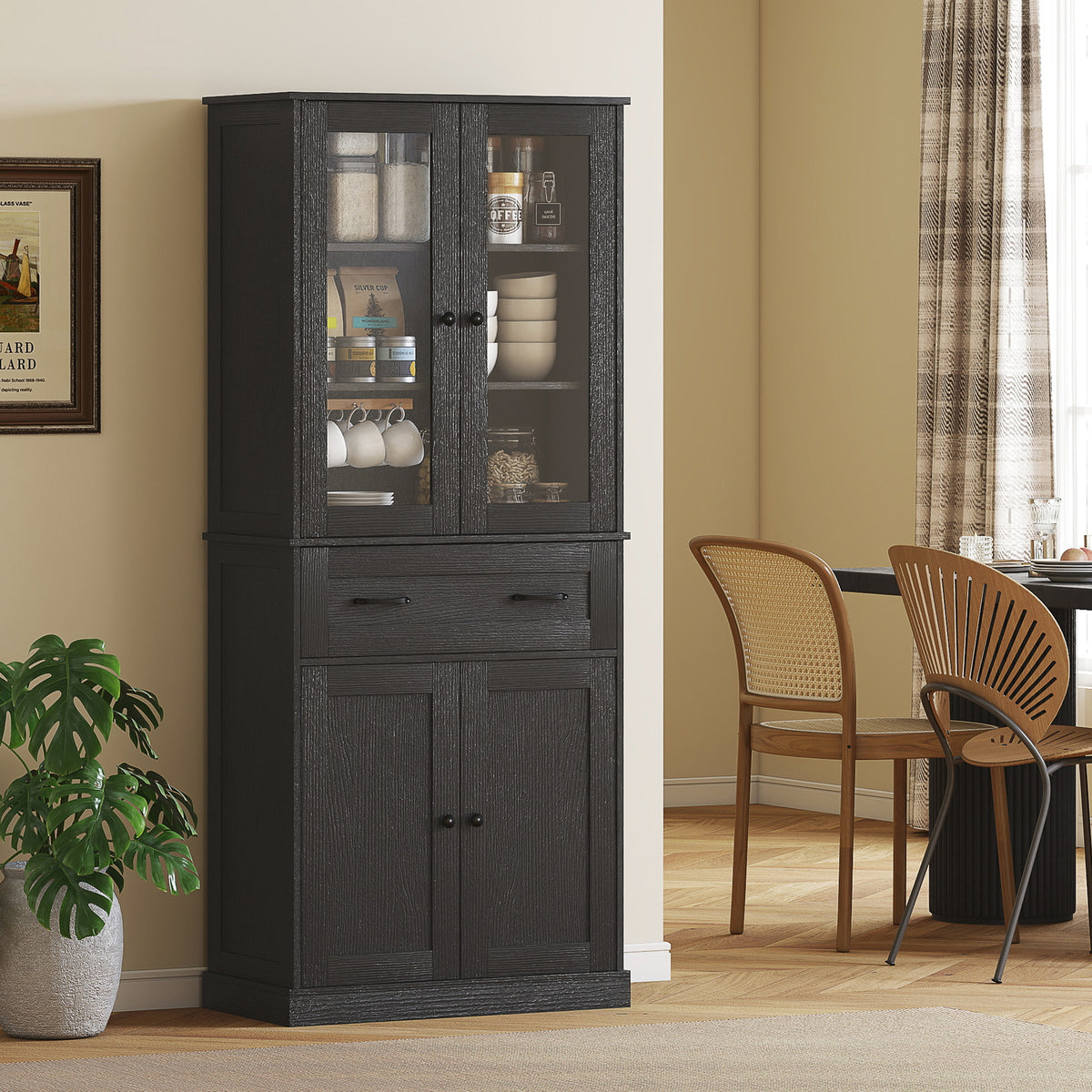 HOMCOM Küchenschrank, Buffet, Acrylfront, Schubladen, 76 x 40 x 182,5 cm, Schwarz – Produktabbildung 8
