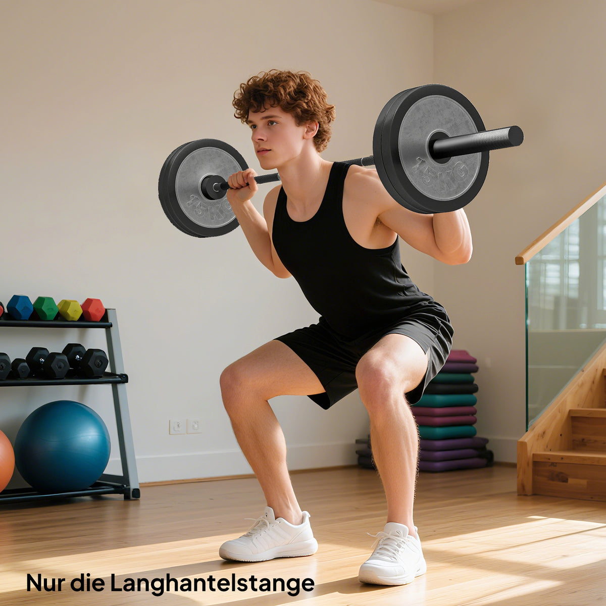 Hantelstange, 180 cm Olympiastange, Stahl, 200 kg Tragkraft, Schwarz – Produktabbildung 2