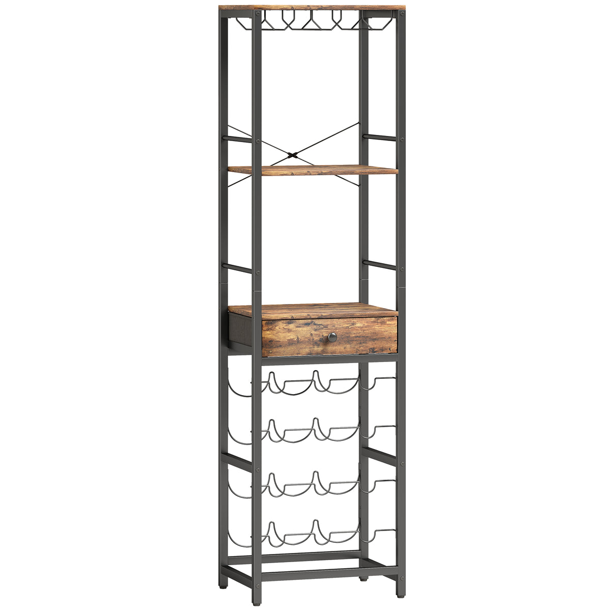 HOMCOM Weinbar-Schrank mit Schublade, Industrieller Barschrank, Weinregal für 12 Flaschen, Glashalter