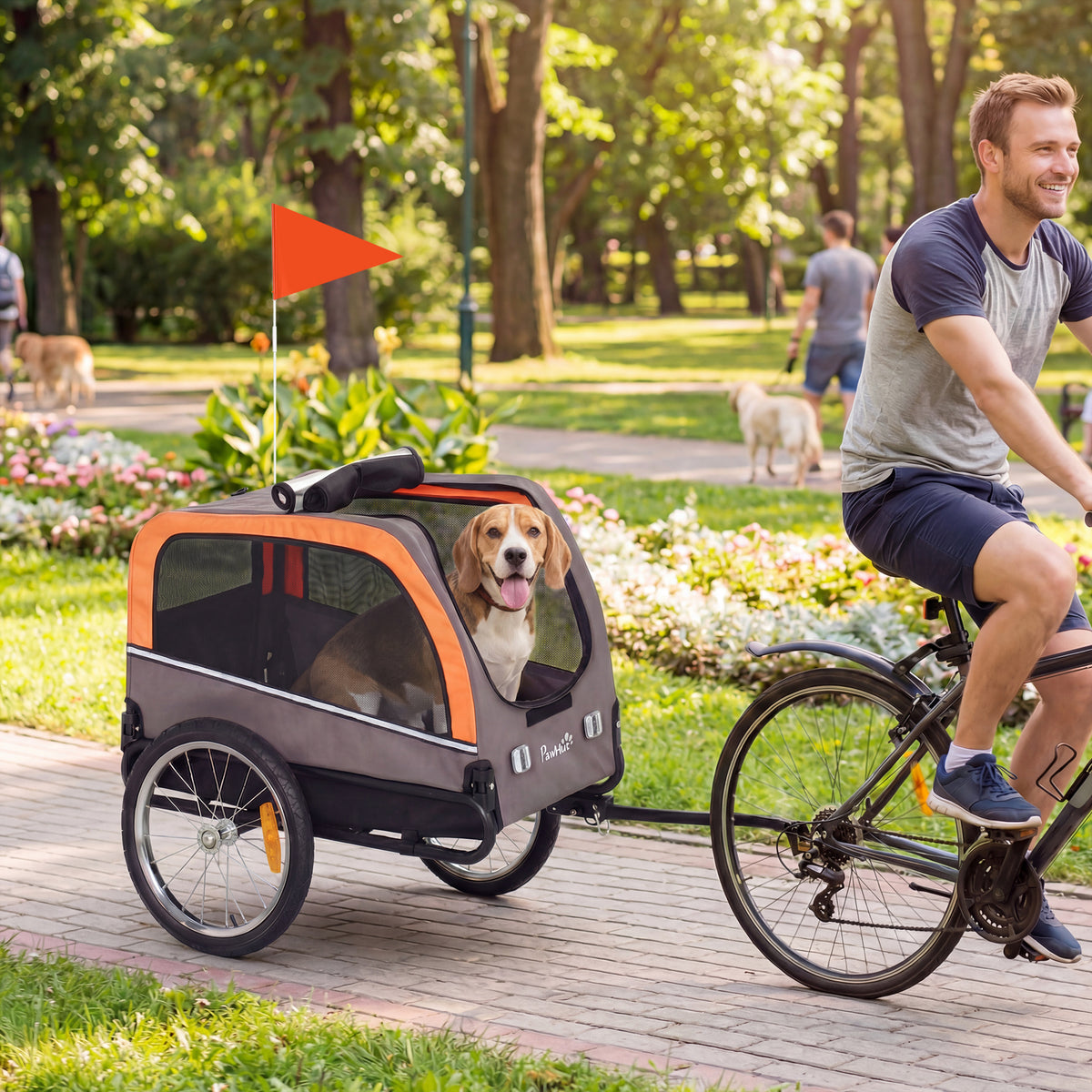 PawHut Hundeanhänger Faltbarer Fahrradanhänger mit Sicherheitsreflektoren für Kleine Mittelgroße Hunde – Produktabbildung 2