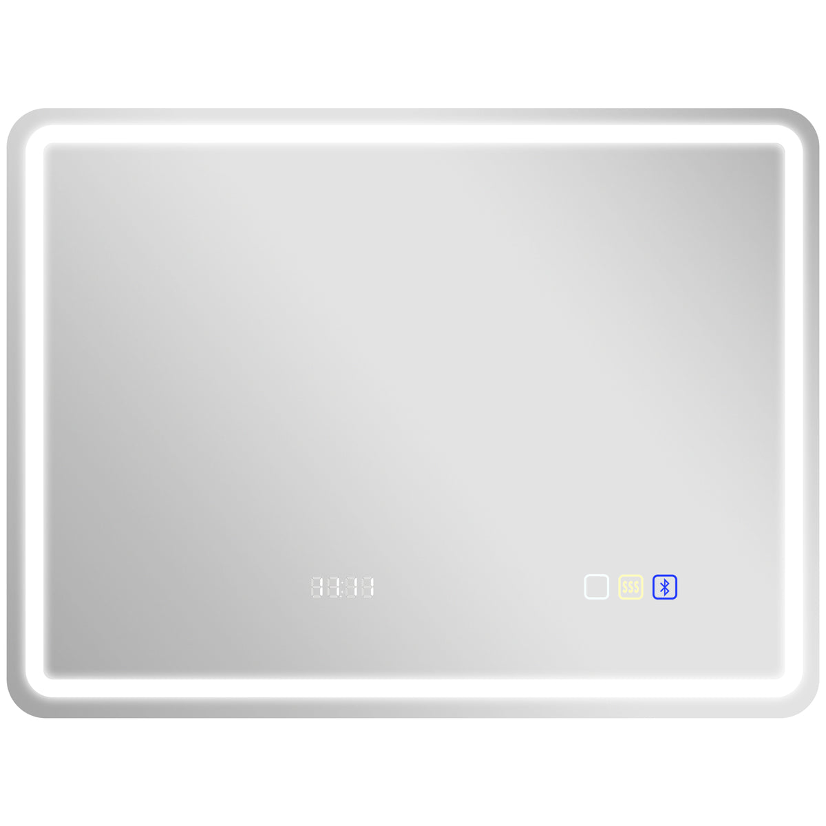 HOMCOM Badezimmerspiegel mit LED-Beleuchtung, Anti-Beschlags-Pad, 3 verstellbare Farben, Uhr, 600 x 800 mm