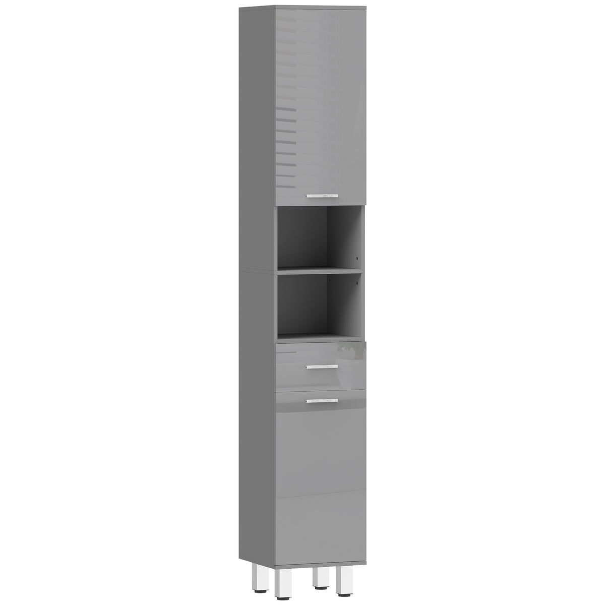 KleanKin Badezimmerschrank, Badkommode, mit Regalen und Schublade, verstellbar, Grau