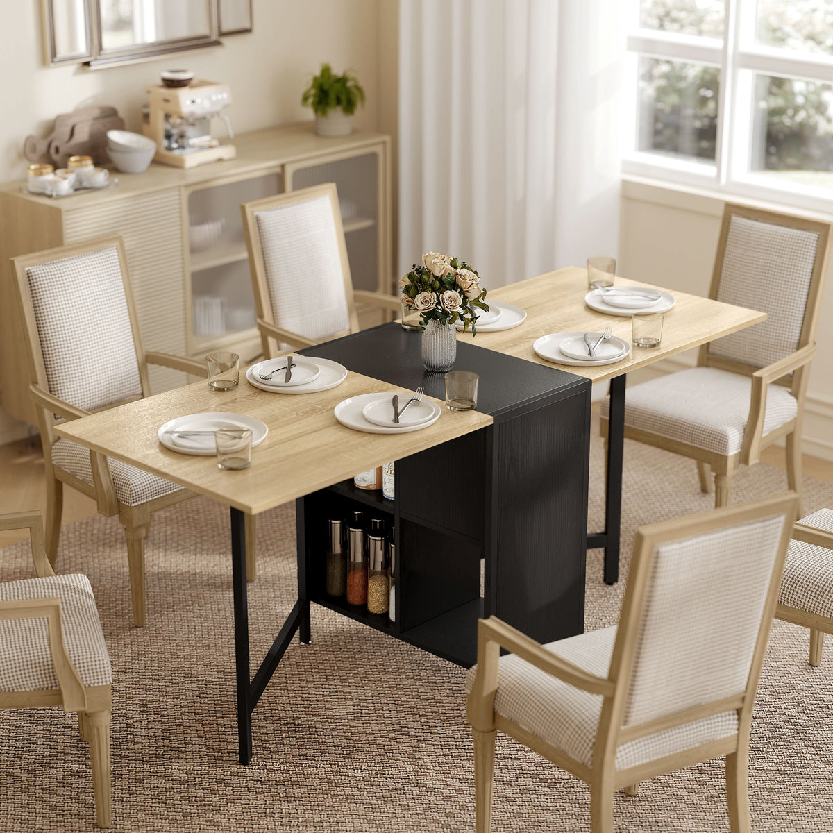 HOMCOM Klapptisch Esstisch Beistelltisch Eiche Metallrahmen Küche Wohnzimmer Dunkelholzfarbe+Schwarz – Produktabbildung 2