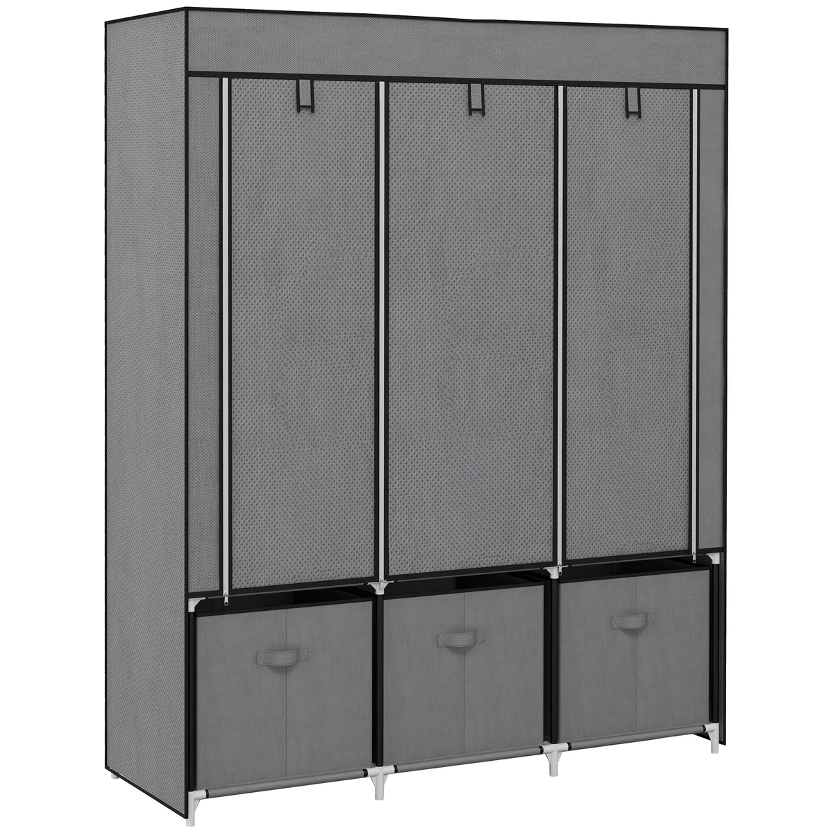 HOMCOM Stoffschrank aus Vlies, Faltschrank, inkl. 3 Schubladen, 125 cm x 43 cm x 162,5 cm, Grau