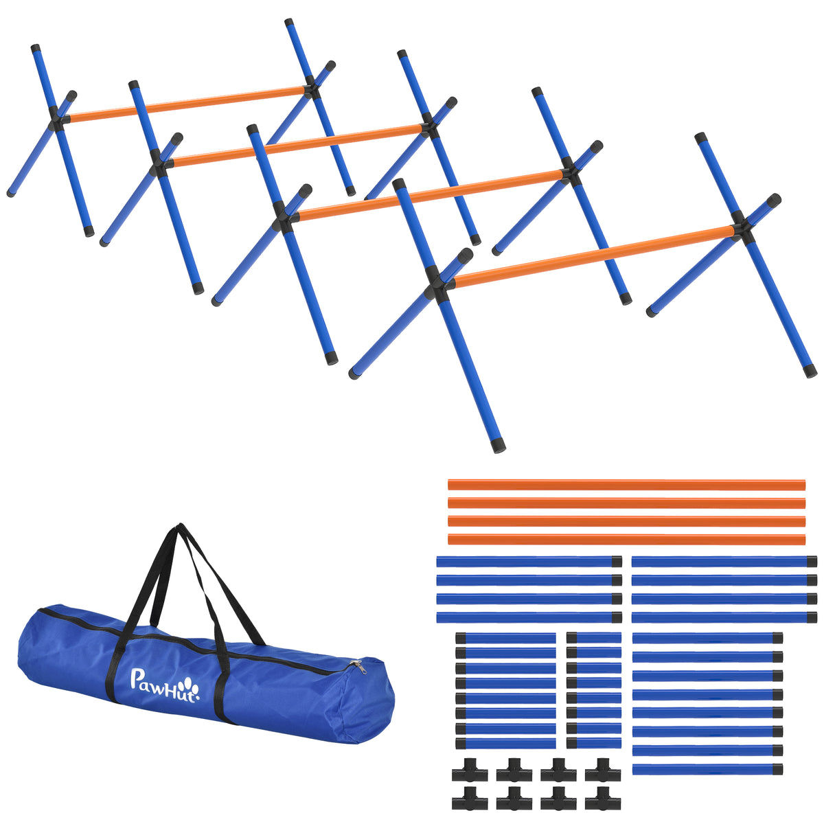 PawHut Agility Set Hunde, 4-teiliges Agility Ausrüstung mit Hürden, Tragetasche Höhenverstellbar Trainingsset