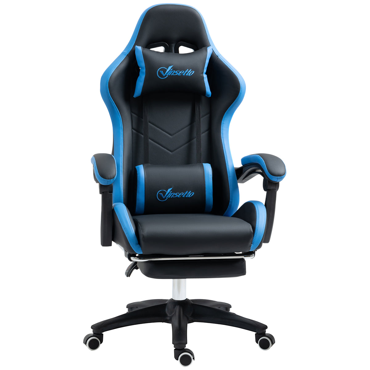 Vinsetto Bürostuhl, Gamingstuhl, 1 Kopfstütze, 1 Lendenstütze, Blau + Schwarz