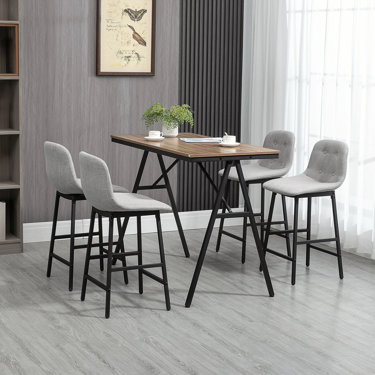 HOMCOM Bartisch mit Barhockern im Industrie-Design, Knopfheftung, 120 cm x 60 cm x 91 cm, Hellgrau – Produktabbildung 2