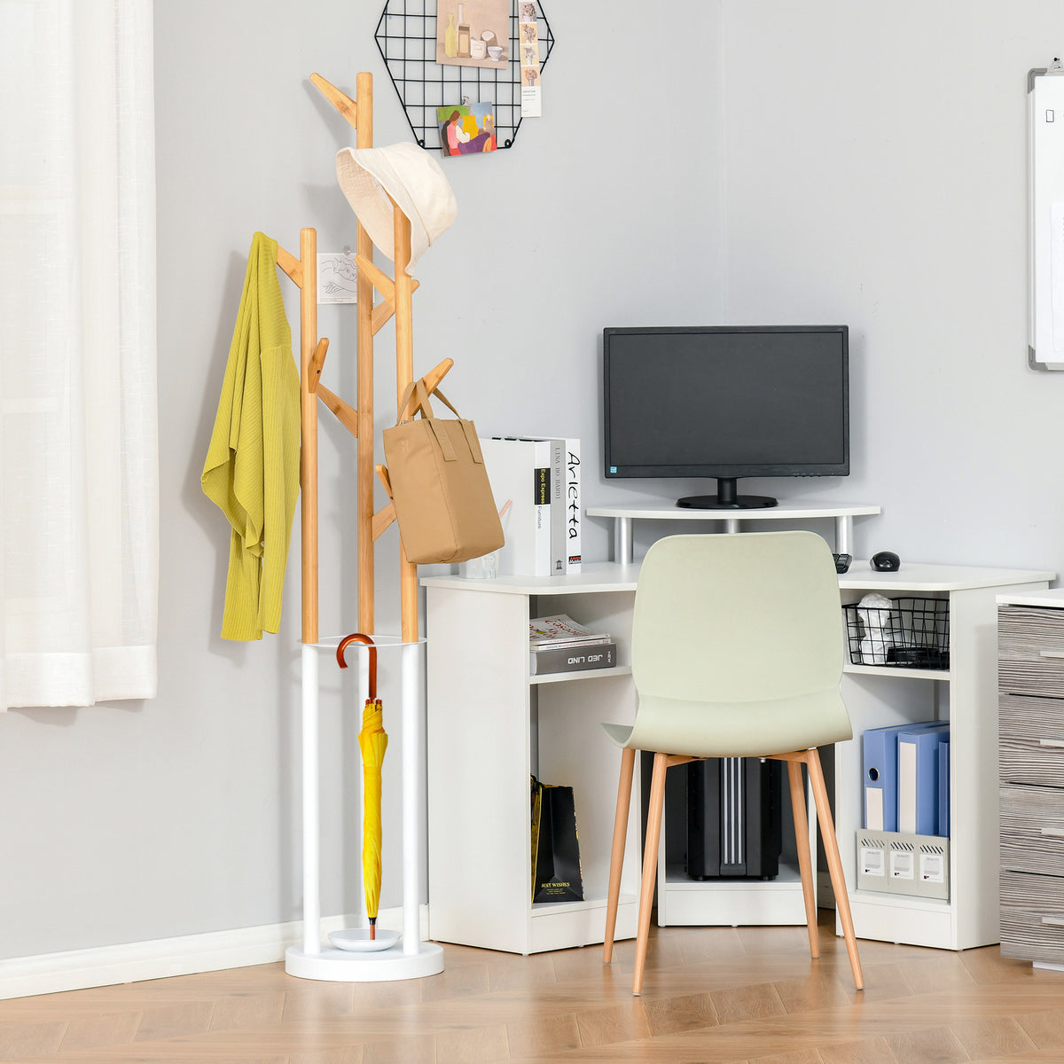Garderobenständer, Kleiderständer mit 12 Haken und Schirmständer, Garderobe in Baumform, moderner – Produktabbildung 2