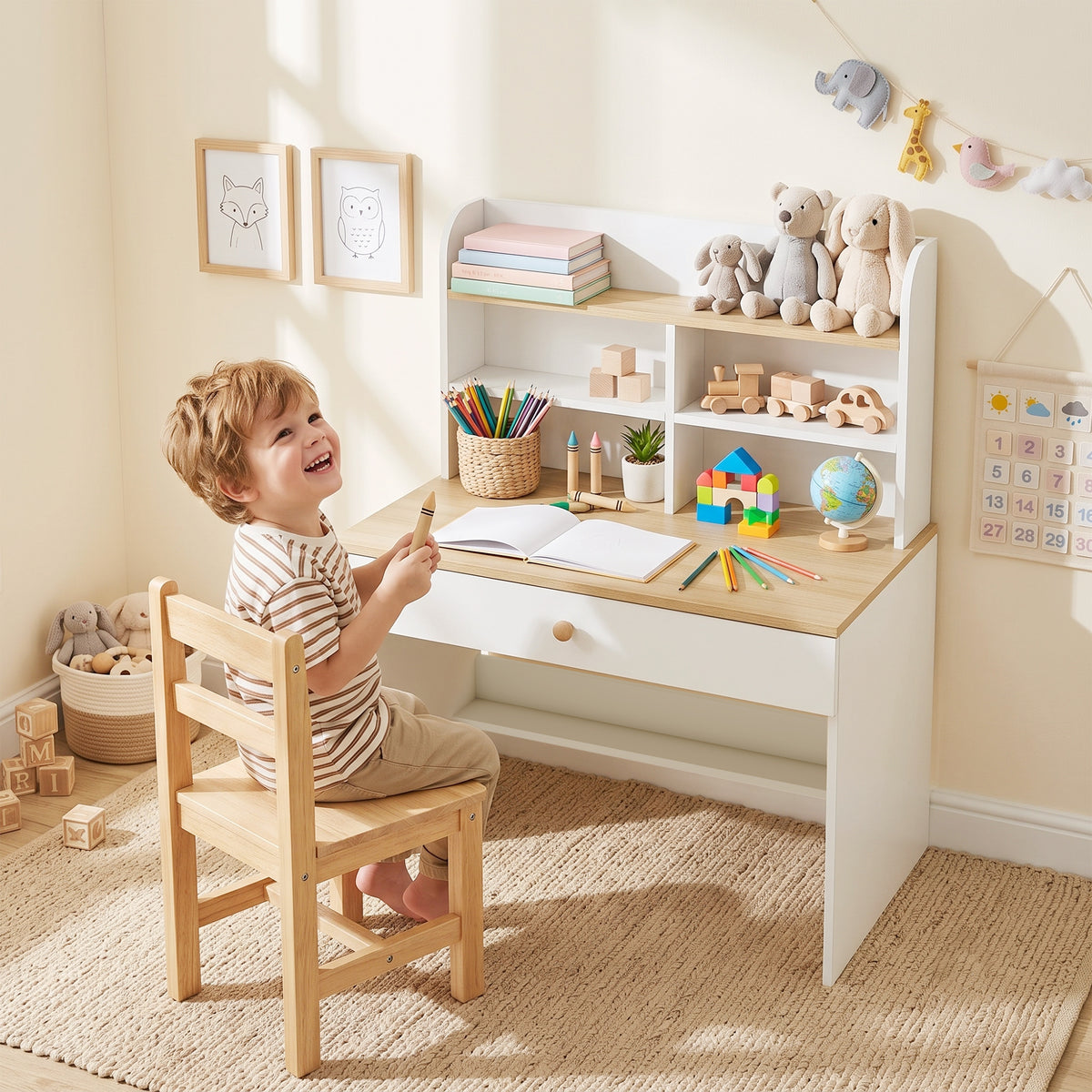 Kinderschreibtisch Kinder Schreibtisch mit Schublade Bücherregal Stauraum für Kinder 3-8 Jahre, 80 x 50 – Produktabbildung 2