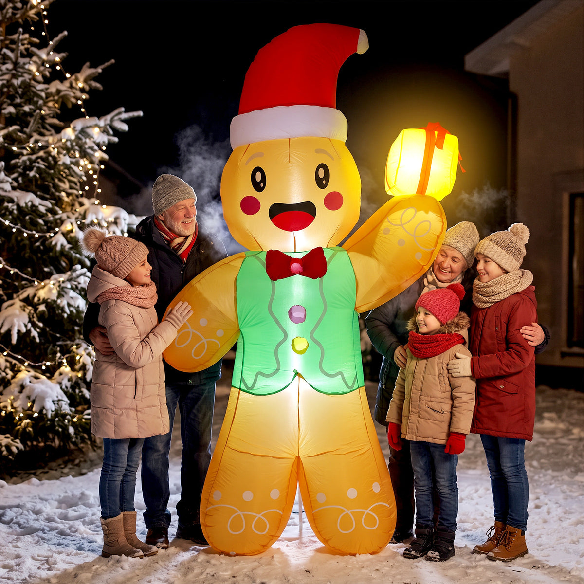 Outsunny Aufblasbarer Weihnachts-Lebkuchenmann, 250 cm, mit Geschenkbox und LEDs, für außen – Produktabbildung 2