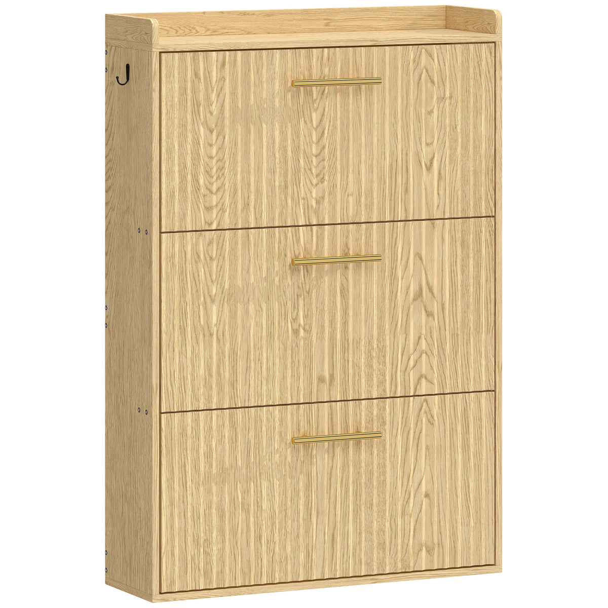 HOMCOM Schmaler Schuhschrank mit Klappdesign und 3 Fächern, hellbraun