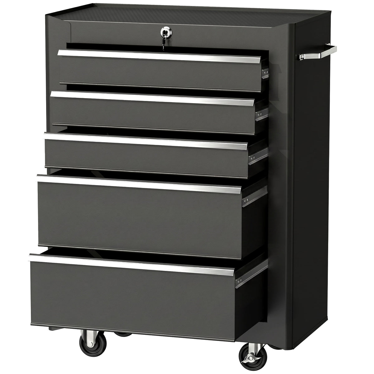 HOMCOM Werkzeugschrank, Werkzeugkiste, 5 Schubladen, rollbar, Stahl, Schwarz