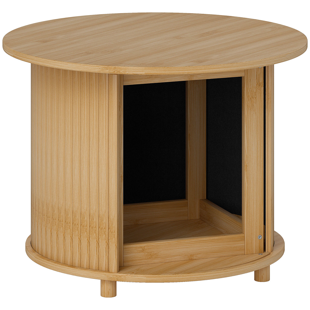 HOMCOM Beistelltisch, rund, mit Stauraum, Schiebetür, Bambus, Ф60 x 45 cm, bis 20 kg belastbar