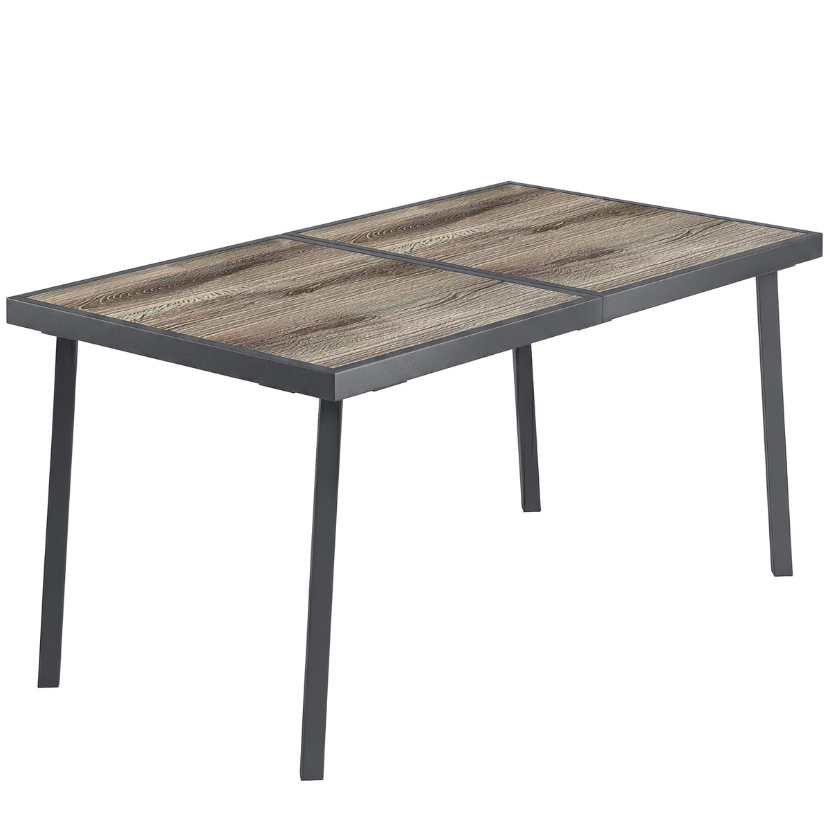 Outsunny Outdoor Tisch für 6 Personen, Holzoptik, Metallrahmen, wetterfest, 145 x 85 x 72 cm, Grau