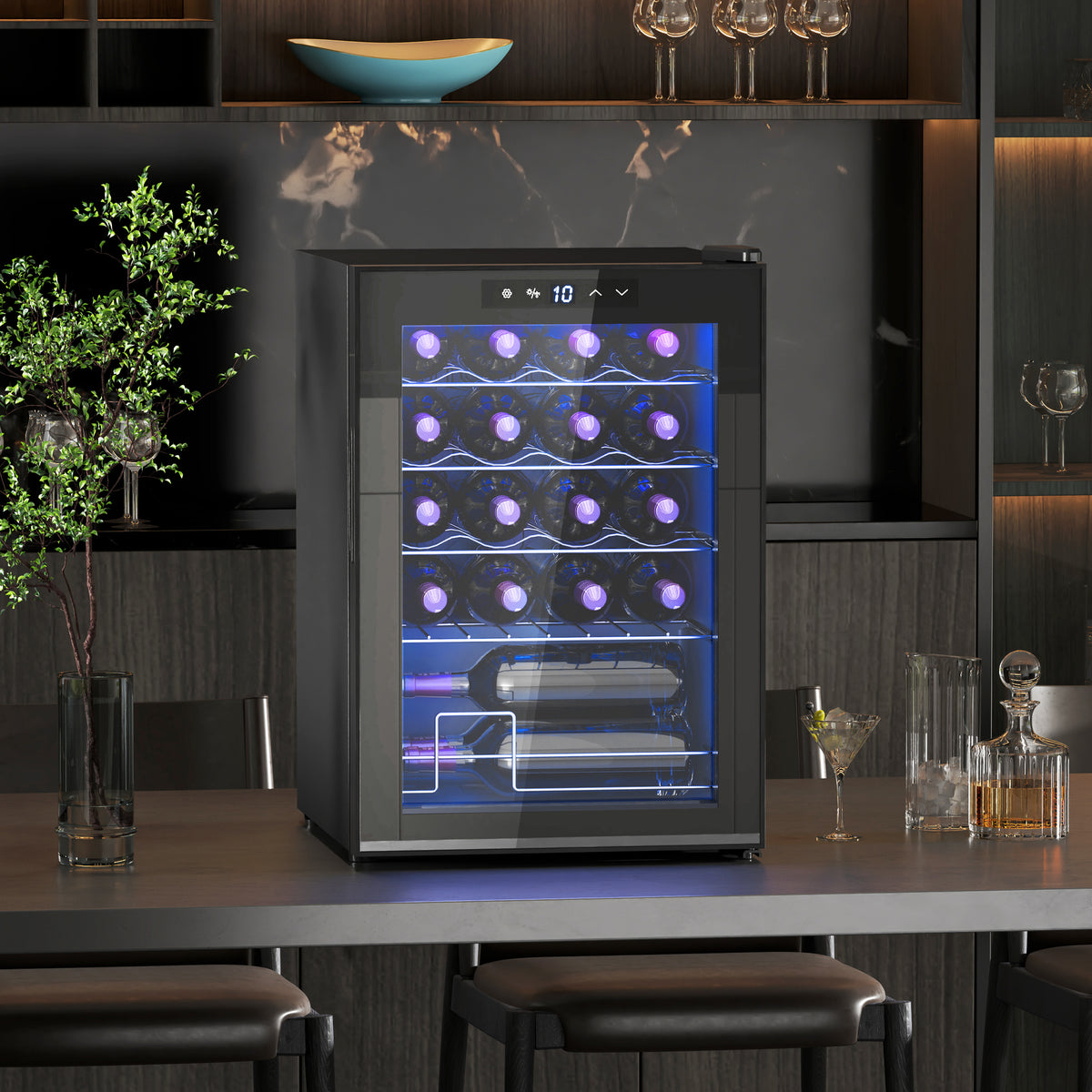 HOMCOM Kleiner Weinkühlschrank, Mini-Kühlschrank für 20 Flaschen, 53 Liter Kapazität, mit Glastür – Produktabbildung 10