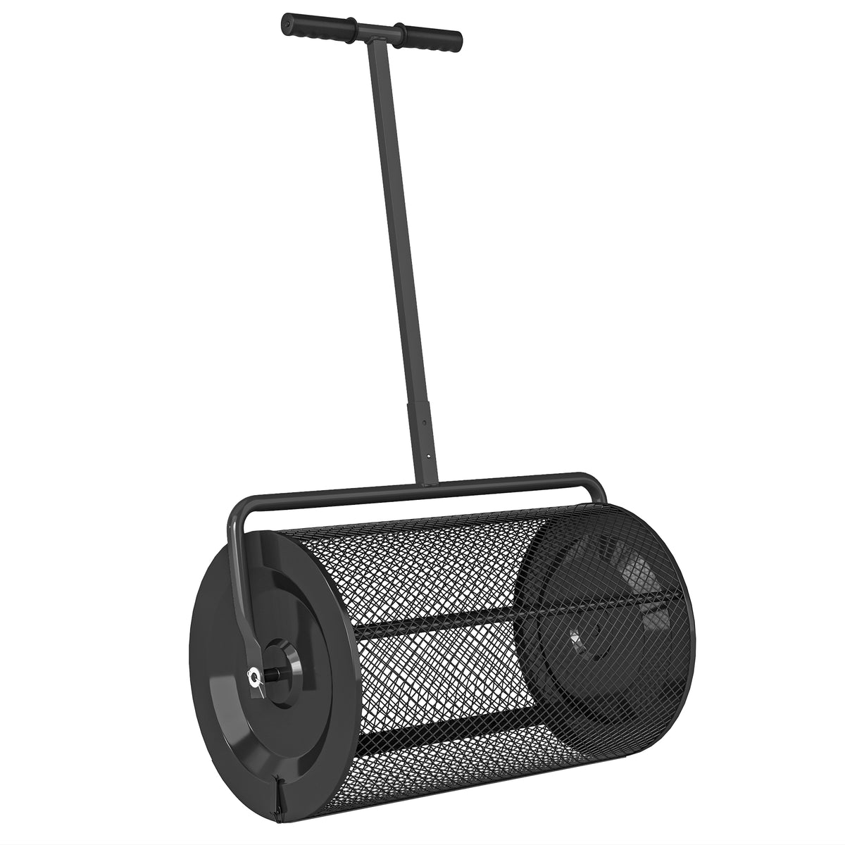 Outsunny Kompoststreuer 75L 61x40cm Düngerstreuer Rasen Garten mit T-Griff Mesh-Korb Metall Schwarz