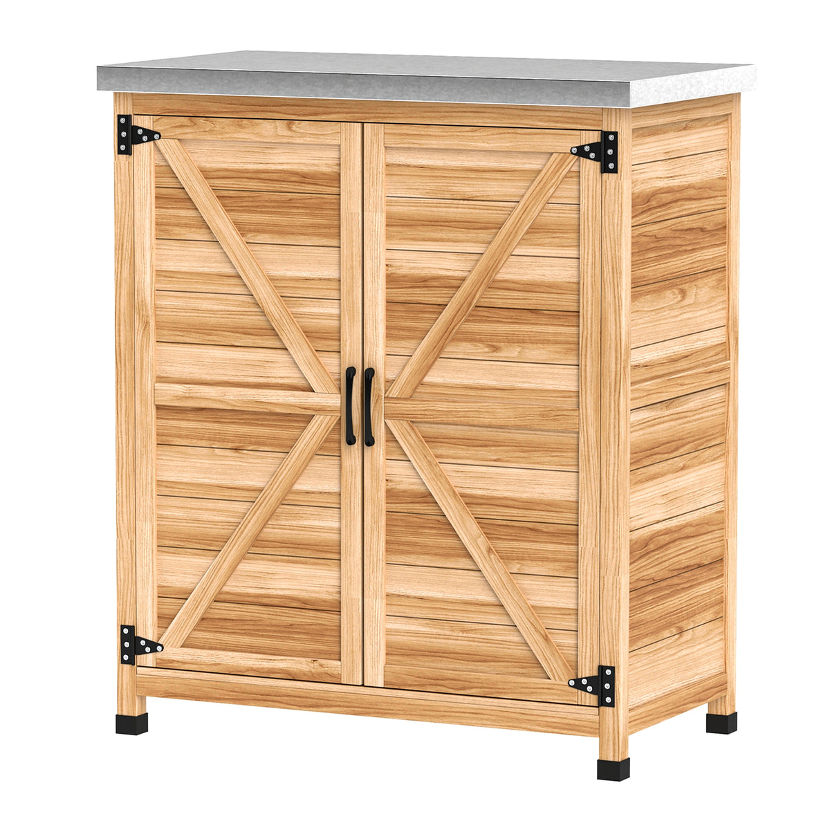 Outsunny Gartenschrank mit internem Regal und Arbeitsbank, aus Fichtenholz und verzinktem Stahl, 79x43x92 cm