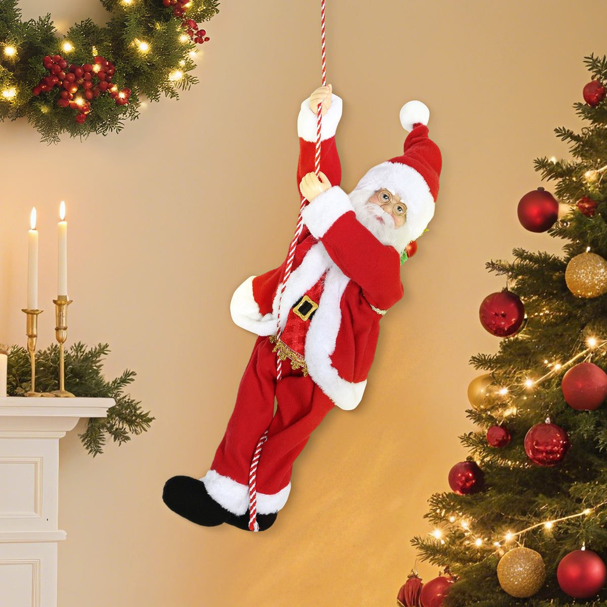 HOMCOM Weihnachtsmann 60 cm Singend und Kletternd Weihnachtsmann mit Geschenk Seil Soundfunktion Indoor – Produktabbildung 2