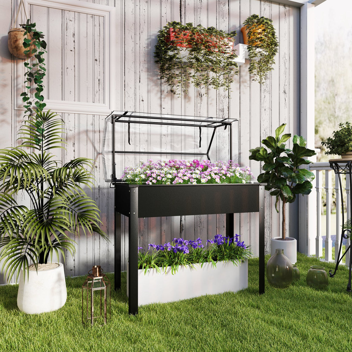 Outsunny Hochbeet mit Gewächshaus-Dach, Erhöhte Pflanzenbox mit Ablauflöchern, 100 x 48 x 124 cm – Produktabbildung 2