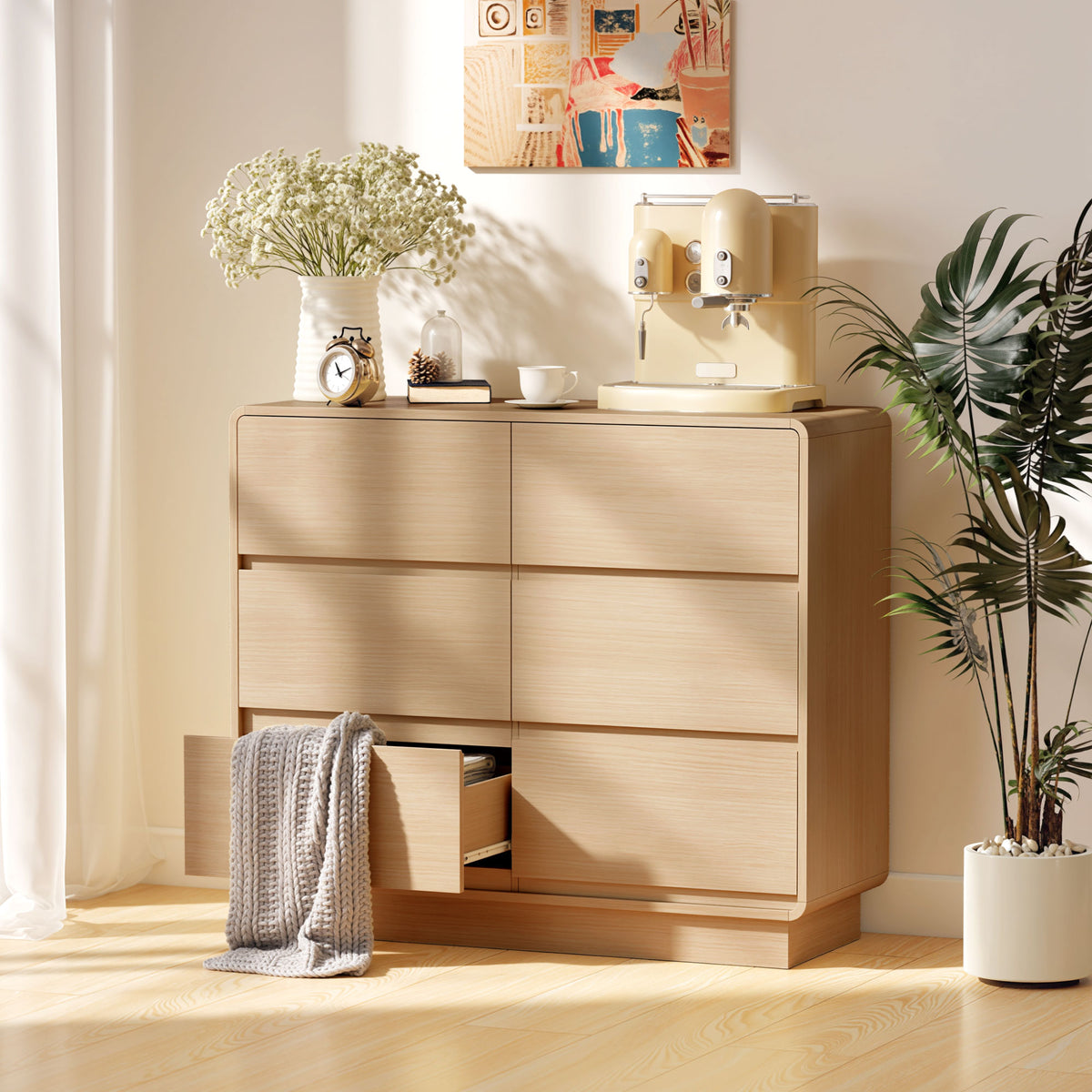 HOMCOM 100 cm Sideboard, Buffetschrank mit 6 Schubladen, Kommode für Küche, Wohnzimmer, Esszimmer – Produktabbildung 2