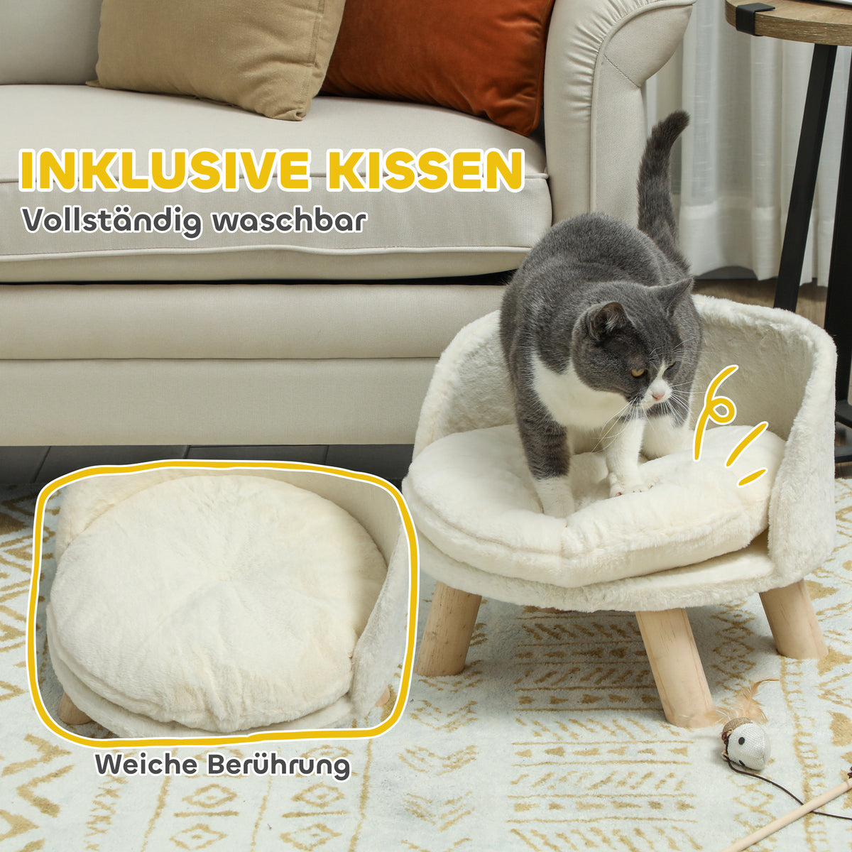 PawHut Tierbett für Hunde und Katzen, weiches & waschbares Kissen, Schutzrand, 40,5 x 40,5 x 33 cm – Produktabbildung 5