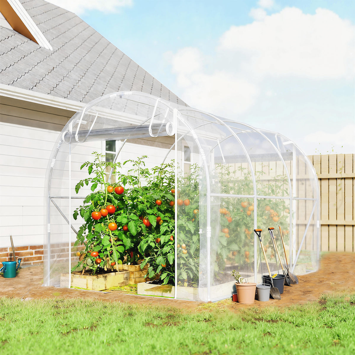 Outsunny Polytunnel-Gewächshaus, begehbares Gewächshaus mit verzinktem Stahlrahmen und UV-beständiger – Produktabbildung 2