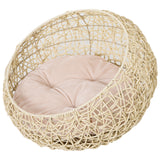 PawHut Rattan Katzenhöhle Katzenbett Katzenhaus mit Kissen Katzenzelt Haustierhaus für Katzen Hunde Beige Ø56
