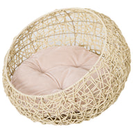 PawHut Rattan Katzenhöhle Katzenbett Katzenhaus mit Kissen Katzenzelt Haustierhaus für Katzen Hunde Beige Ø56