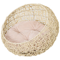 PawHut Rattan Katzenhöhle Katzenbett Katzenhaus mit Kissen Katzenzelt Haustierhaus für Katzen Hunde Beige Ø56