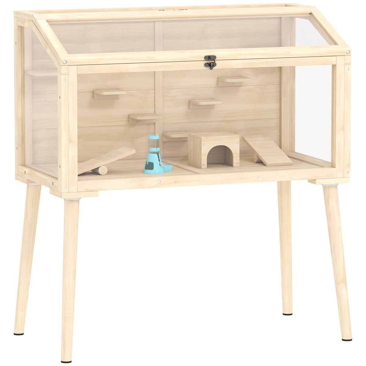 PawHut Hamsterkäfig, Zwerghamstergehege, Kleintierstall mit Zubehör, Wasserflasche, 110 x 52 x 101 cm, Holz