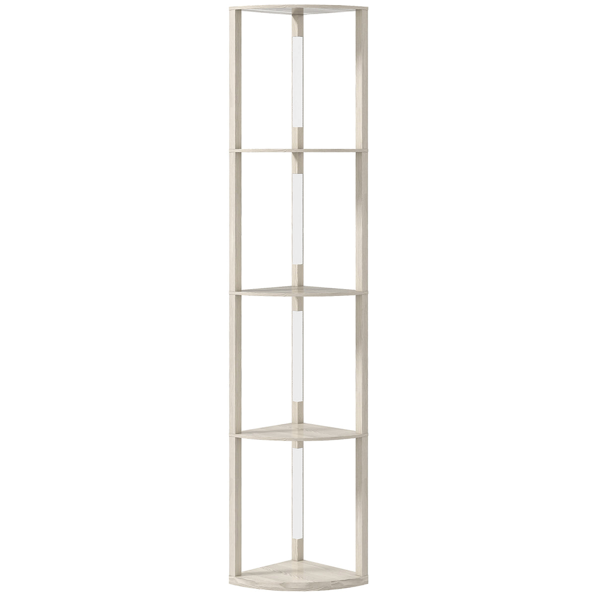 HOMCOM LED Standleuchte, Eckregal, dimmbar, 4 Ablagen, warmweißes Licht, 41x30x164cm, Eiche
