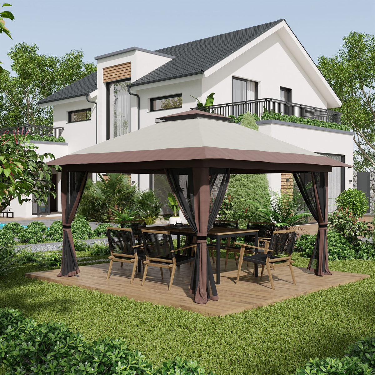 Outsunny Faltpavillon, höhenverstellbar, 4 Netzwände, Lüftungsdach, Tragetasche, Schnellaufbau, 4 x 4 x – Produktabbildung 2
