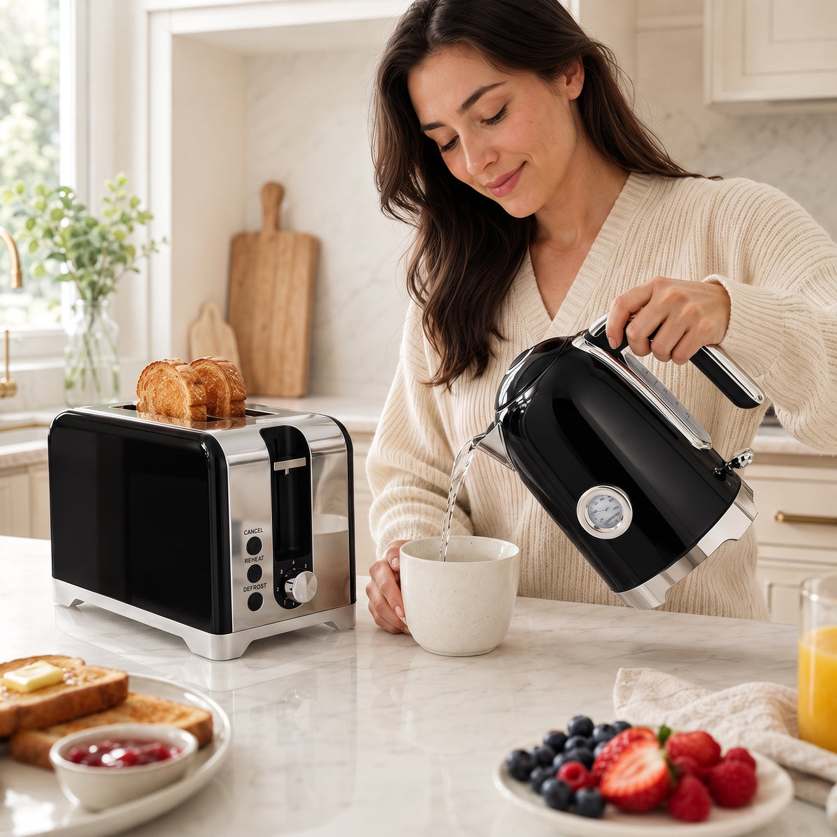 HOMCOM Wasserkocher und Toaster Set mit Thermometer, 1,7 l, 2200 W Wasserkocher, 2-Scheiben-Toaster mit – Produktabbildung 2
