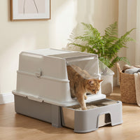PawHut Katzentoilette aus Edelstahl mit Deckel, XL Katzenstreubox mit Schaufel, herausziehbare Wanne – Produktabbildung 8