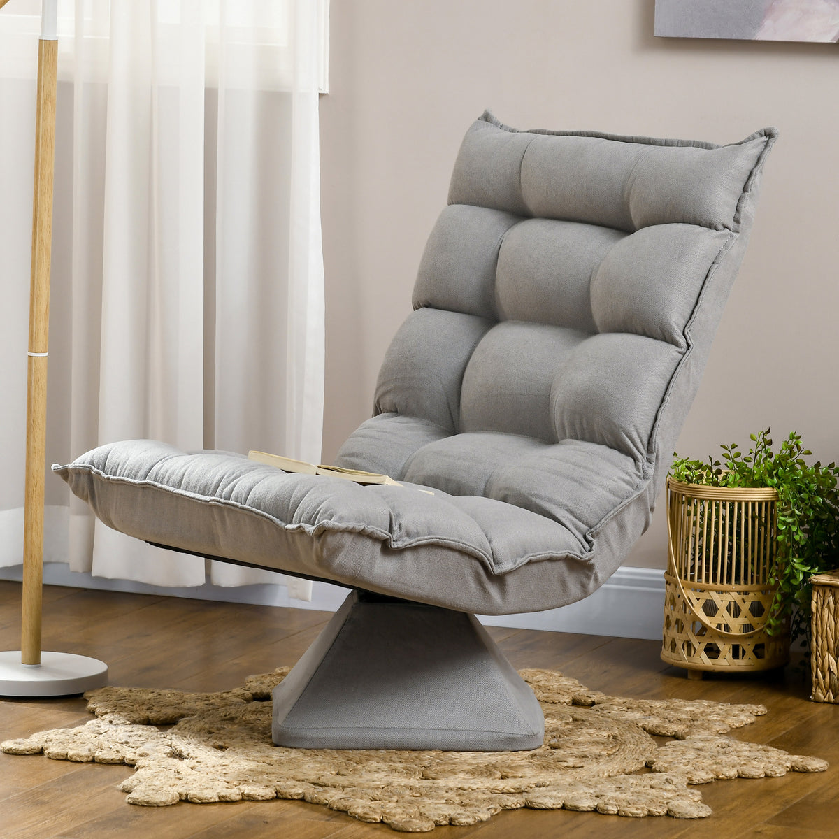HOMCOM Relaxsessel Lesesessel, drehbar, Samtoptik, 62 cm x 70 cm x 95 cm, Hellgrau – Produktabbildung 2