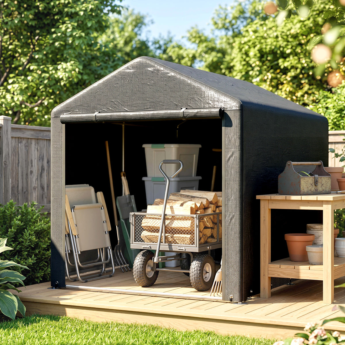 Outsunny Geräteschuppen, Zeltgarage, große Tür, rostfreier Metallrahmen, 160x218x172 cm, Dunkelgrau – Produktabbildung 2